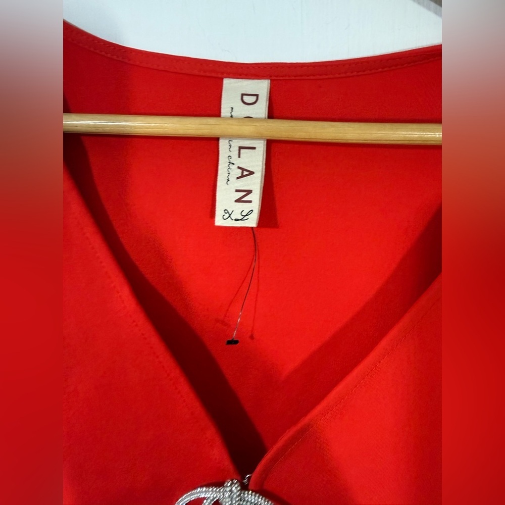 New Dylan Vibrant Red Blouse with Bow Accents - Picture 7 of 8